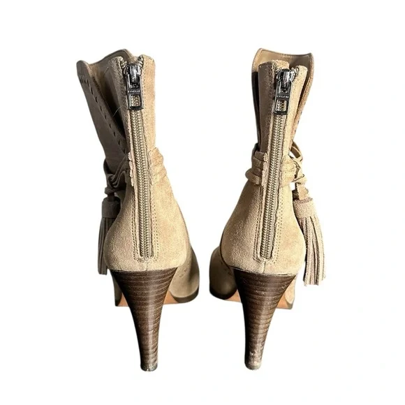Coach Beige Jessie Suede Heeled Boots with Tassel Size 8 - Picture 5 of 8